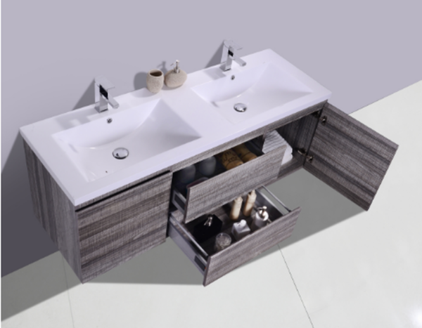 KEETCHEN OSLO 60" DOUBLE SINK GLOSS ASH GREY VANITY - Image 2