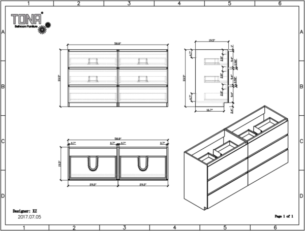 KEETCHEN AUSTIN 60″ DOUBLE SINK ASH-GREY 6 DRAWER VANITY - Image 6