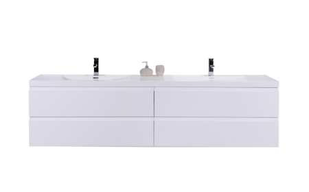 MOB 84" HIGH GLOSS WHITE WALL MOUNTED MODERN BATHROOM VANITY WITH REEINFORCED ACRYLIC SINK