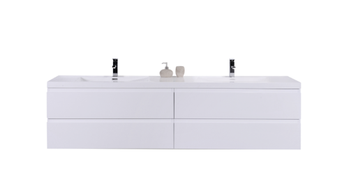 MOB 84" HIGH GLOSS WHITE WALL MOUNTED MODERN BATHROOM VANITY WITH REEINFORCED ACRYLIC SINK