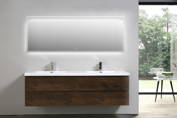 MOB 72" ROSEWOOD WALL MOUNTED MODERN BATHROOM VANITY WITH REEINFORCED ACRYLIC SINK