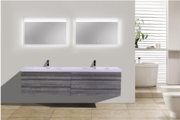 MOB 84" HIGH GLOSS ASH GREY WALL MOUNTED MODERN BATHROOM VANITY WITH REEINFORCED ACRYLIC SINK