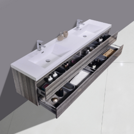 72" HIGH GLOSS ASH GREY WALL MOUNTED MODERN BATHROOM VANITY WITH REEINFORCED ACRYLIC SINK