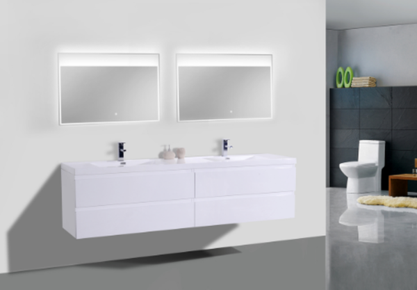 MOB 84" HIGH GLOSS WHITE WALL MOUNTED MODERN BATHROOM VANITY WITH REEINFORCED ACRYLIC SINK