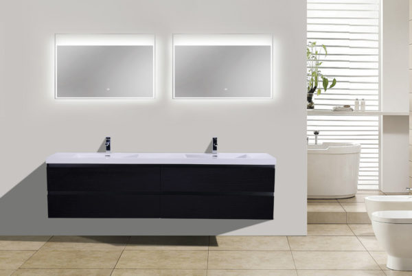 MOB 72" BLACK WALL MOUNTED MODERN BATHROOM VANITY WITH REEINFORCED ACRYLIC SINK