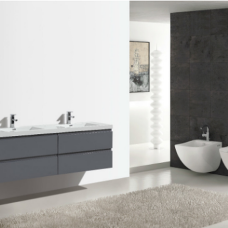 MOB 72" HIGH GLOSS GREY WALL MOUNTED MODERN BATHROOM VANITY WITH REEINFORCED ACRYLIC SINK