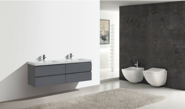 MOB 72" HIGH GLOSS GREY WALL MOUNTED MODERN BATHROOM VANITY WITH REEINFORCED ACRYLIC SINK