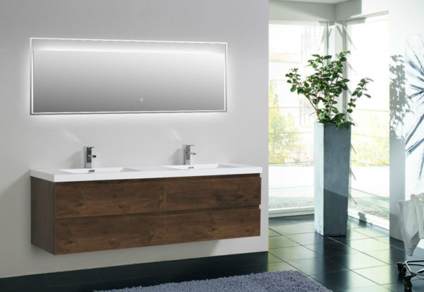 MOB 72" ROSEWOOD WALL MOUNTED MODERN BATHROOM VANITY WITH REEINFORCED ACRYLIC SINK