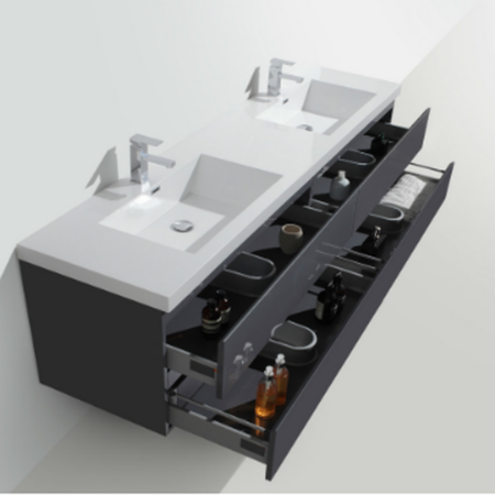MOB 84" HIGH GLOSS GREY WALL MOUNTED MODERN BATHROOM VANITY WITH REEINFORCED ACRYLIC SINK