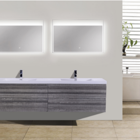 72" HIGH GLOSS ASH GREY WALL MOUNTED MODERN BATHROOM VANITY WITH REEINFORCED ACRYLIC SINK