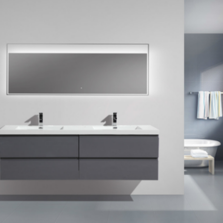 MOB 72" HIGH GLOSS GREY WALL MOUNTED MODERN BATHROOM VANITY WITH REEINFORCED ACRYLIC SINK