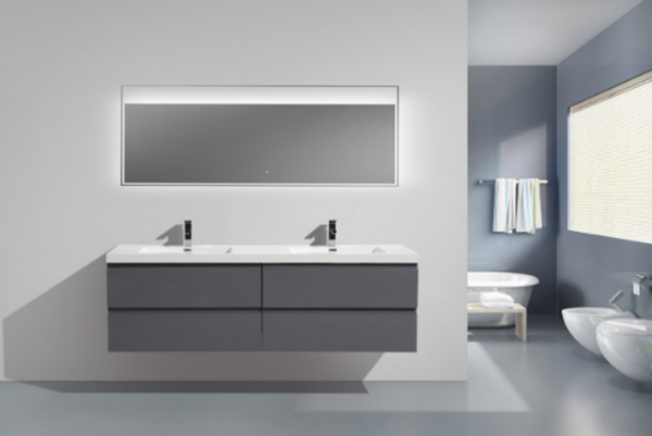 MOB 72" HIGH GLOSS GREY WALL MOUNTED MODERN BATHROOM VANITY WITH REEINFORCED ACRYLIC SINK