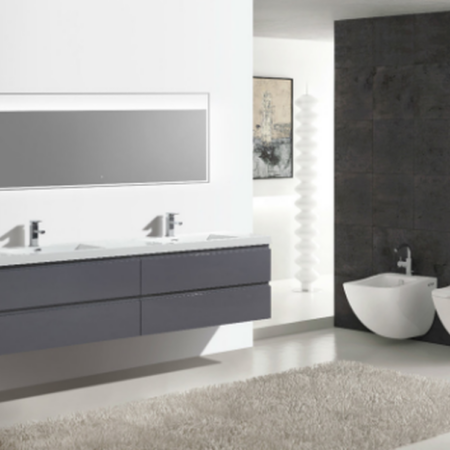 MOB 84" HIGH GLOSS GREY WALL MOUNTED MODERN BATHROOM VANITY WITH REEINFORCED ACRYLIC SINK