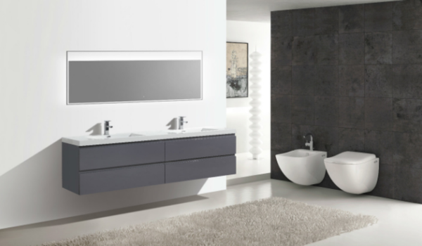 MOB 84" HIGH GLOSS GREY WALL MOUNTED MODERN BATHROOM VANITY WITH REEINFORCED ACRYLIC SINK