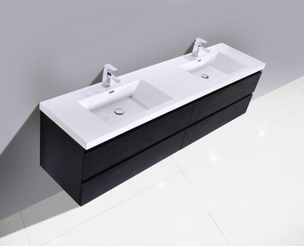 MOB 72" BLACK WALL MOUNTED MODERN BATHROOM VANITY WITH REEINFORCED ACRYLIC SINK