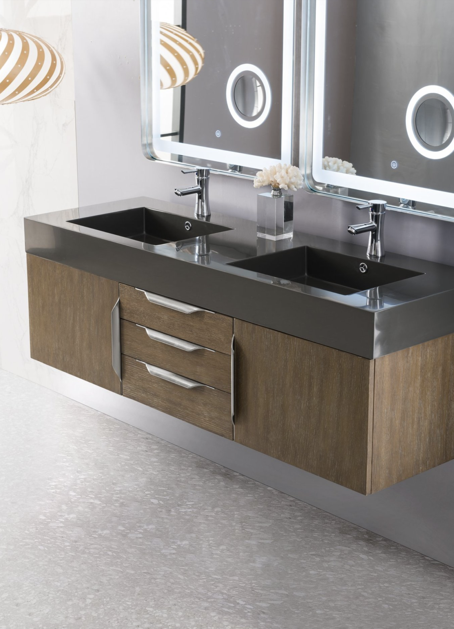 Mercer Island 59 Double Bathroom Vanity Latte Oak Dark Gray