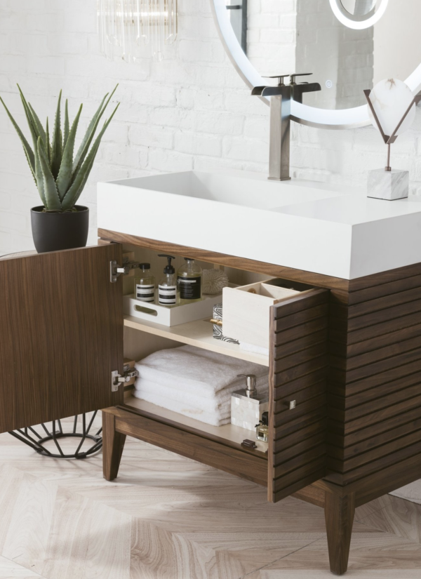 Linear 36" Single Vanity, Mid Century Walnut (Glossy Dark Gray)