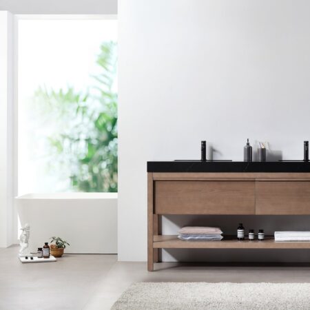 KARTON REPUBLIC BIBURY 72” CHESTNUT OAK FREE STANDING MODERN BATHROOM VANITY - Image 2