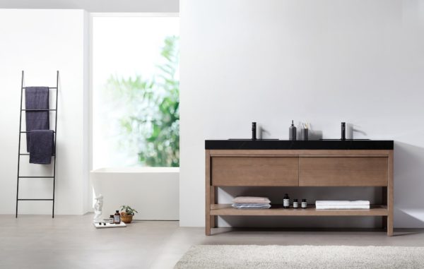 KARTON REPUBLIC BIBURY 72” CHESTNUT OAK FREE STANDING MODERN BATHROOM VANITY - Image 2