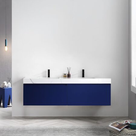 KARTON REPUBLIC MANAROLA 72” NAVY BLUE WALL MOUNT MODERN BATHROOM VANITY - Image 2