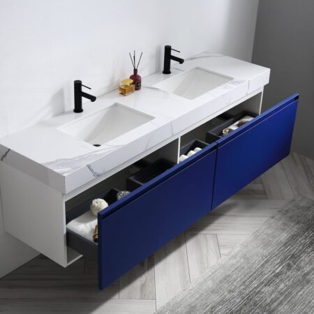 KARTON REPUBLIC MANAROLA 72” NAVY BLUE WALL MOUNT MODERN BATHROOM VANITY - Image 4