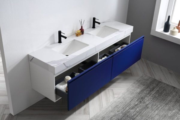 KARTON REPUBLIC MANAROLA 72” NAVY BLUE WALL MOUNT MODERN BATHROOM VANITY - Image 4