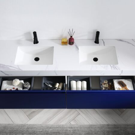 KARTON REPUBLIC MANAROLA 72” NAVY BLUE WALL MOUNT MODERN BATHROOM VANITY - Image 5