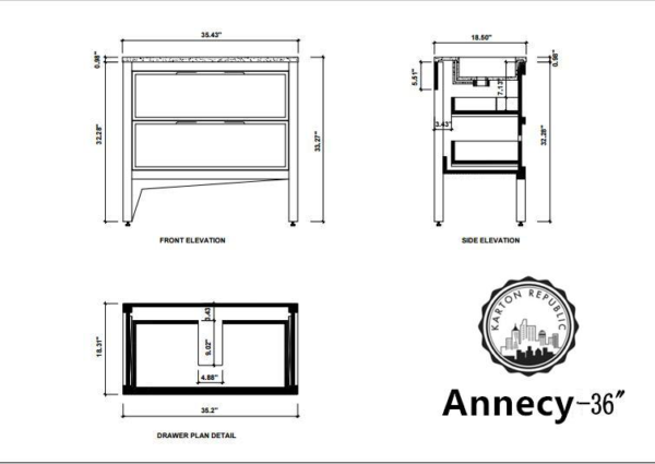 ANNECY 36” DARK WALNUT FREE STANDING MODERN BATHROOM VANITY