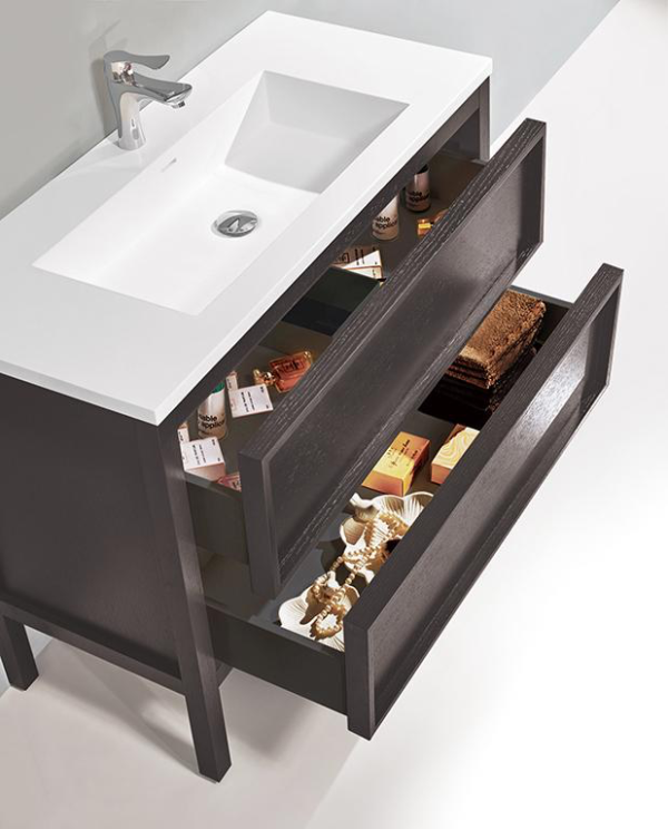 ANNECY 36” CHARCOAL OAK FREE STANDING MODERN BATHROOM VANITY