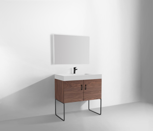 VEEMON 36” WALNUT DUAL MOUNT MODERN BATHROOM VANITY