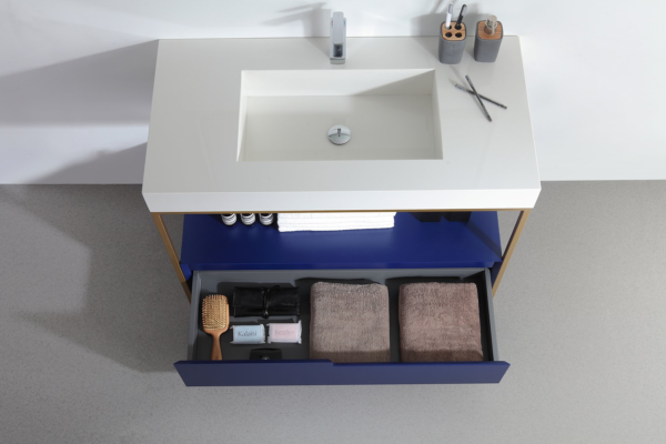 TEXEL 42” NAVY BLUE INDUSTRIAL STYLE FREE STANDING BATHROOM VANITY