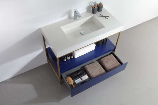 TEXEL 42” NAVY BLUE INDUSTRIAL STYLE FREE STANDING BATHROOM VANITY