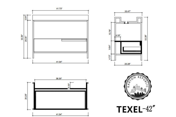 TEXEL 42” NAVY BLUE INDUSTRIAL STYLE FREE STANDING BATHROOM VANITY