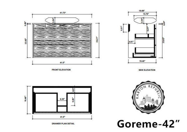 GOREME 42” SMOKE OAK GRAY WALL MOUNT MODERN BATHROOM VANITY