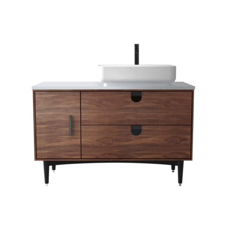 PORTREE 48” WALNUT MID-CENTURY FREE STANDING BATHROOM VANITY