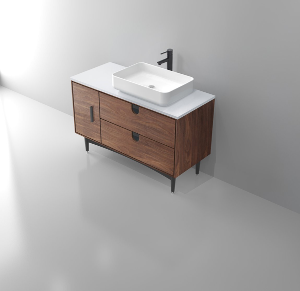 PORTREE 48” WALNUT MID-CENTURY FREE STANDING BATHROOM VANITY