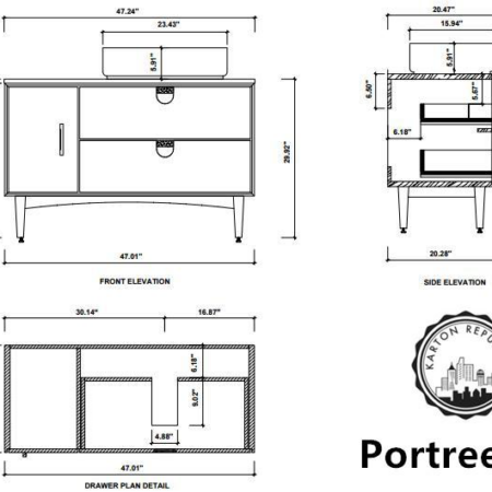 PORTREE 48” WALNUT MID-CENTURY FREE STANDING BATHROOM VANITY