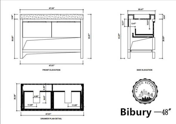 BIBURY 48” CHESTNUT OAK FREE STANDING MODERN BATHROOM VANITY