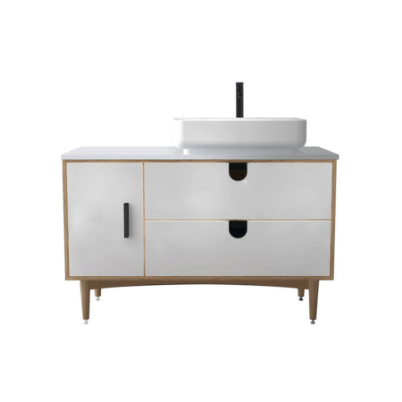 PORTREE 48” MATTE WHITE MID-CENTURY FREE STANDING BATHROOM VANITY