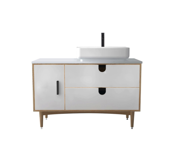 PORTREE 48” MATTE WHITE MID-CENTURY FREE STANDING BATHROOM VANITY