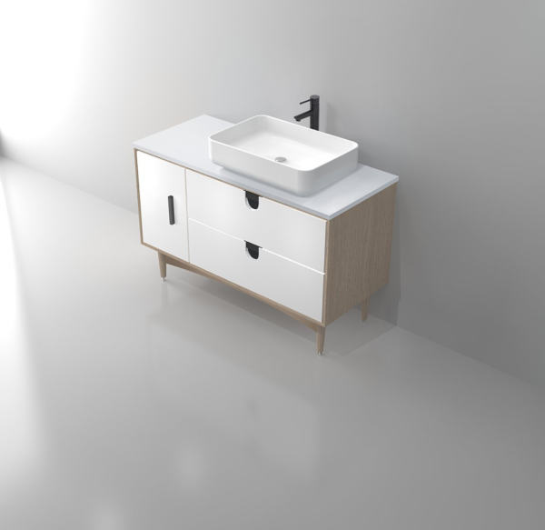 PORTREE 48” MATTE WHITE MID-CENTURY FREE STANDING BATHROOM VANITY