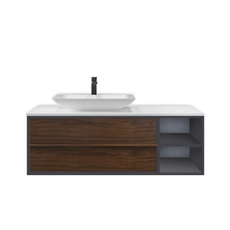 GOREME 48” WALNUT/DARK GRAY OAK WALL MOUNT MODERN BATHROOM VANITY