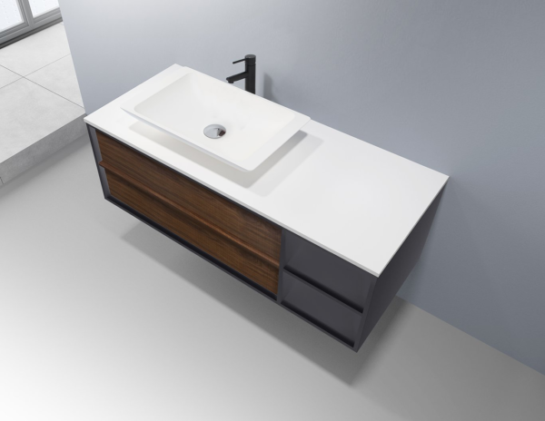 GOREME 48” WALNUT/DARK GRAY OAK WALL MOUNT MODERN BATHROOM VANITY