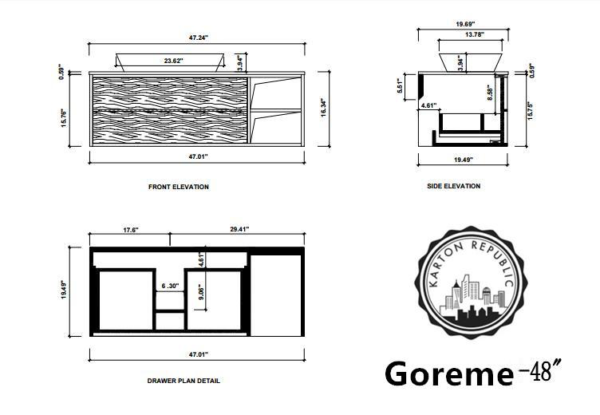 GOREME 48” WALNUT/DARK GRAY OAK WALL MOUNT MODERN BATHROOM VANITY