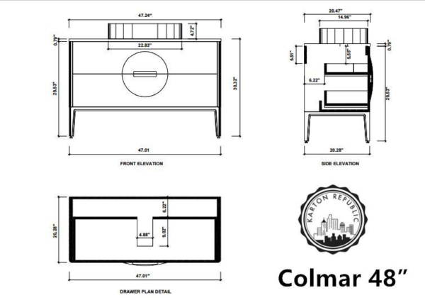 COLMAR 48” WHITEWASH OAK FREE STANDING MODERN BATHROOM VANITY