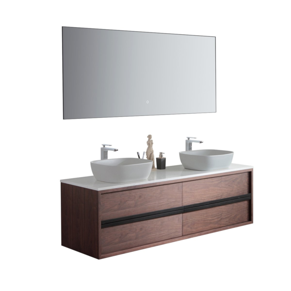 SINTRA 55” DARK WALNUT OAK WALL MOUNTED MODERN BATHROOM VANITY