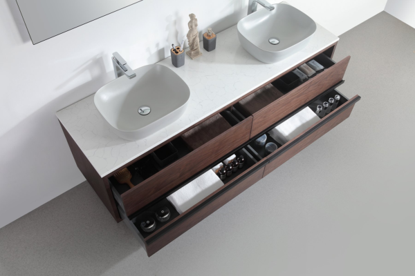 SINTRA 55” DARK WALNUT OAK WALL MOUNTED MODERN BATHROOM VANITY