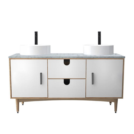 PORTREE 60” MATTE WHITE MID-CENTURY FREE STANDING BATHROOM VANITY