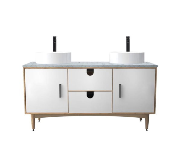 PORTREE 60” MATTE WHITE MID-CENTURY FREE STANDING BATHROOM VANITY