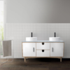 PORTREE 60” MATTE WHITE MID-CENTURY FREE STANDING BATHROOM VANITY
